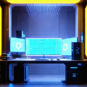 Futuristic Digital Workspace With Computer Desk
