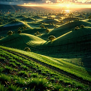 Nature Digital Art: Rolling Hills During Sunset With Beautifully Rendered