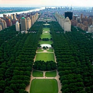 Urban Digital Illustration: Aerial view of central park