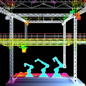 In The Image, There Are Three Robotic Arms Positioned In A Row, Each With A Different Color