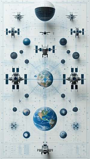 A Large, Detailed Drawing Of A Space Station Is Displayed On A Wall