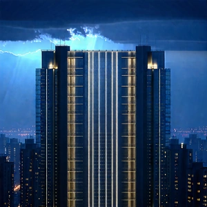 Urban Octane Render: Skyscraper With Dramatic Lighting With Tall Building