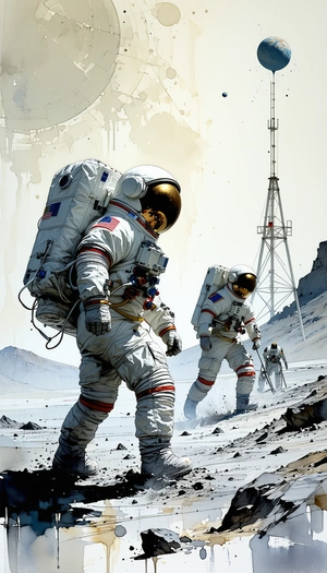 In The Image, There Are Three Astronauts Walking On A Rocky Surface