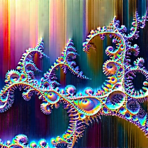 Abstract Charcoal Drawing: Fractal pattern with iridescent color palette