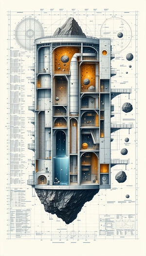 A Large, Multi-level Building Is Depicted In A Detailed Drawing