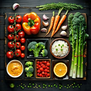 Lifestyle Unreal Engine: Farm-to-table meal prepared with (vibrant:1.11) colors