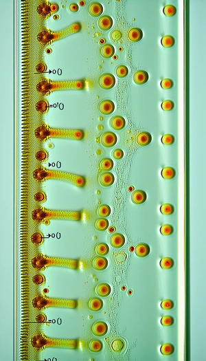A Green Glass Slide With A Row Of Yellow Bubbles Or Droplets