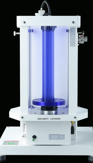 A Blue, Cylindrical Object, Possibly A Piece Of Machinery Or A Large Tube, Sitting On A White Table