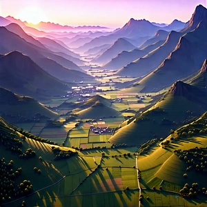 Nature Isometric Design: Valley During Golden Hour With Beautifully Drawn