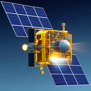 A Spacecraft With A Solar Panel On Its Side, Floating In The Vastness Of Space