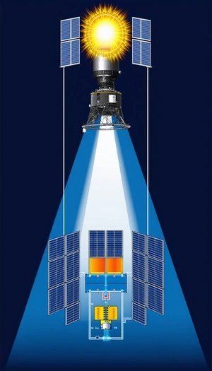 A Space Shuttle Is Shown In A Blue And Orange Light, With The Blue Light Shining On The Shuttle