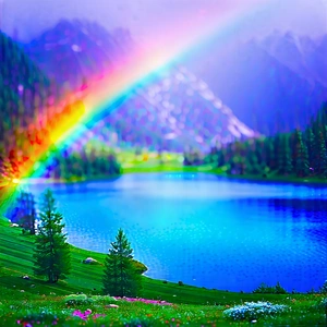 Nature Tilt-shift Photography: Rainbow Over Alpine (lake:1.41) With Beautiful Scene