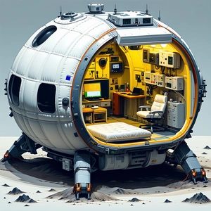 A Futuristic Spacecraft With A Large, Round, White Dome On Top