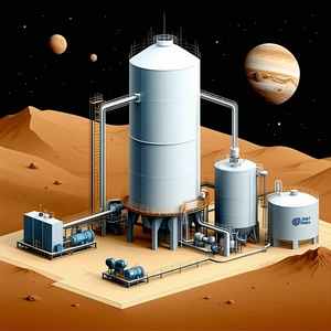 In The Image, There Is A Large Industrial Plant With A Tall Tower And A Large Tank