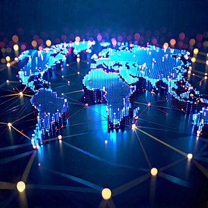 Blockchain Network Visualization With Blue Globe