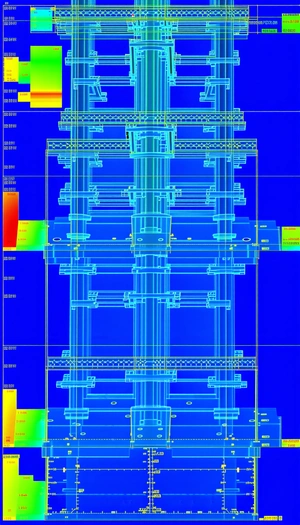 The Image Is A Blue, Three-dimensional Drawing Of A Large Building