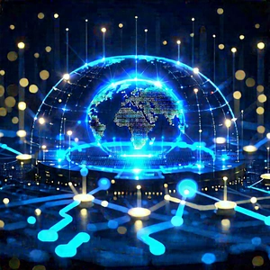 Blockchain Network Visualization With Blue Globe