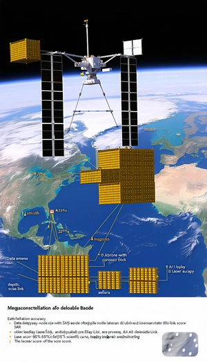 A Satellite In Space, With A Large Number Of Yellow Squares On It