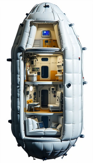 A Large White Inflatable Spacecraft, Which Appears To Be A Living Space