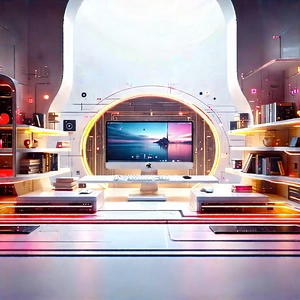 Futuristic Digital Workspace With Image, There