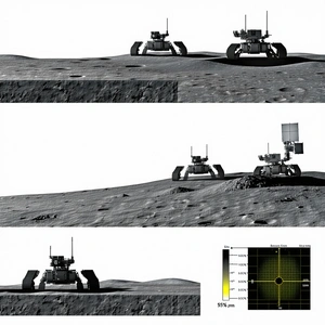The Image Is A Collage Of Four Different Pictures Of A Robotic Vehicle On A Dirt Surface