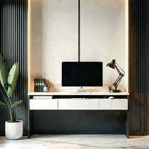 Lifestyle Digital Illustration: Home Office With (minimalist:1.3) Decor With Black Desk