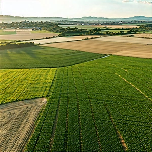 Nature Landscape Photography: Aerial View Of Agricultural Fields With Large, Lush