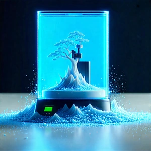 Tech Product Photography: 3d Printer With Digital Particles With Small Tree