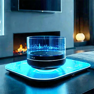 Smart Home Device With Holographic Display With Black Table