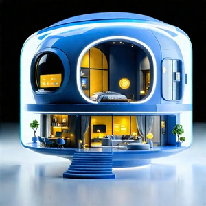 Futuristic Smart Home With Futuristic, Blue,