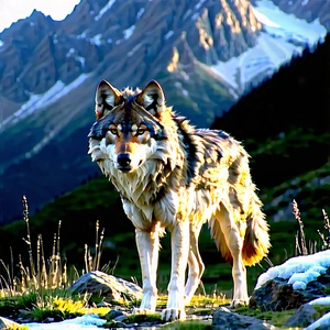 Nature Octane Render: Wolf In Mountain Terrain With Large Wolf
