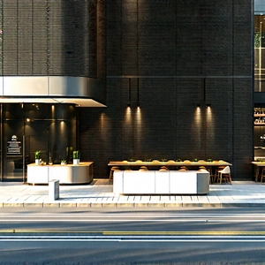 Urban Macro Photography: Urban Street With Outdoor Seating With Large Building