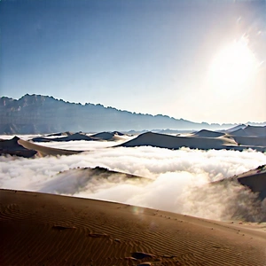 Nature Matte Painting: Desert (landscape:1.26) During Foggy Morning With Beautiful Desert