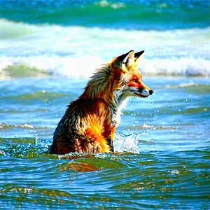 Nature Editorial Photography: Fox In (ocean:1.22) Waters With Standing Water,