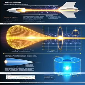 A Diagram Is Displayed On A Blue Background, Showing The Process Of A Laser-sail Propulsion System