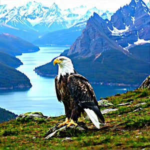 Nature Digital Illustration: Eagle In (mountain:1.37) Terrain With Bald Eagle