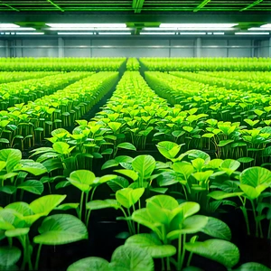 Agricultural Technology In Tech Office With Large Greenhouse