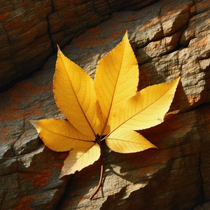 Nature Digital Art: Autumn Leaves In Rocky Terrain With Large, Bright