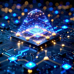 Tech Macro Photography: Blockchain Network Visualization With Blue White
