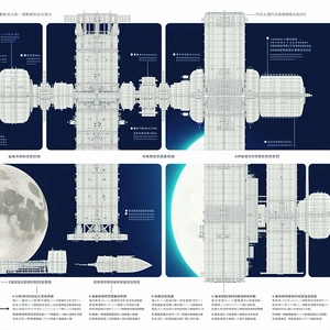 A Large Space Station Is Shown In A Series Of Diagrams And Illustrations