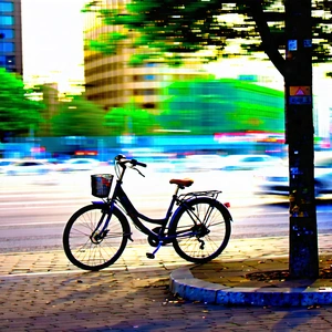 Urban Octane Render: City Bicycle Sharing In Busy Intersection With Bicycle Parked