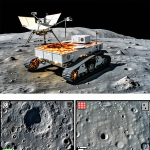 A White Robotic Vehicle On A Rocky Surface, Possibly A Moon Or A Planet