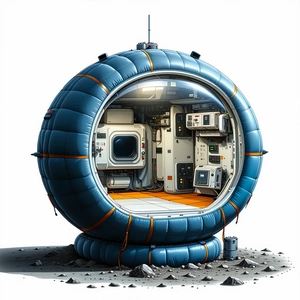 A Large, Blue, Inflatable Space Station With A Dome-shaped Structure