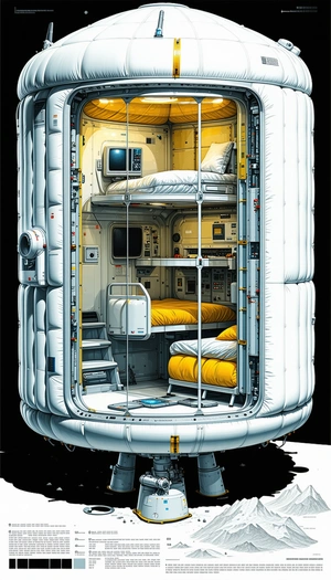 In The Image, There Is A Small Spacecraft With A Bedroom And A Control Room