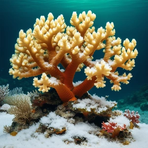 Nature Diagram Style: Coral Reef In Winter Snow With Beautiful Coral