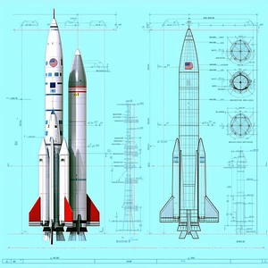 A Space Shuttle And A Rocket Are Shown In A Blueprint Drawing