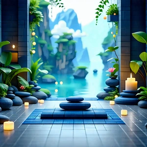 Lifestyle Voxel Art: Wellness Scene With Meditation Space With Image, There