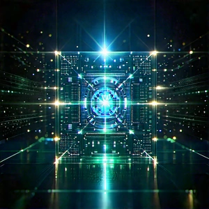 Quantum Computer With Holographic Projection With Image, There