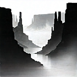 Nature Ink Drawing: Canyon during foggy morning