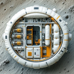 A White And Yellow Spacecraft Is Shown In A Close-up View